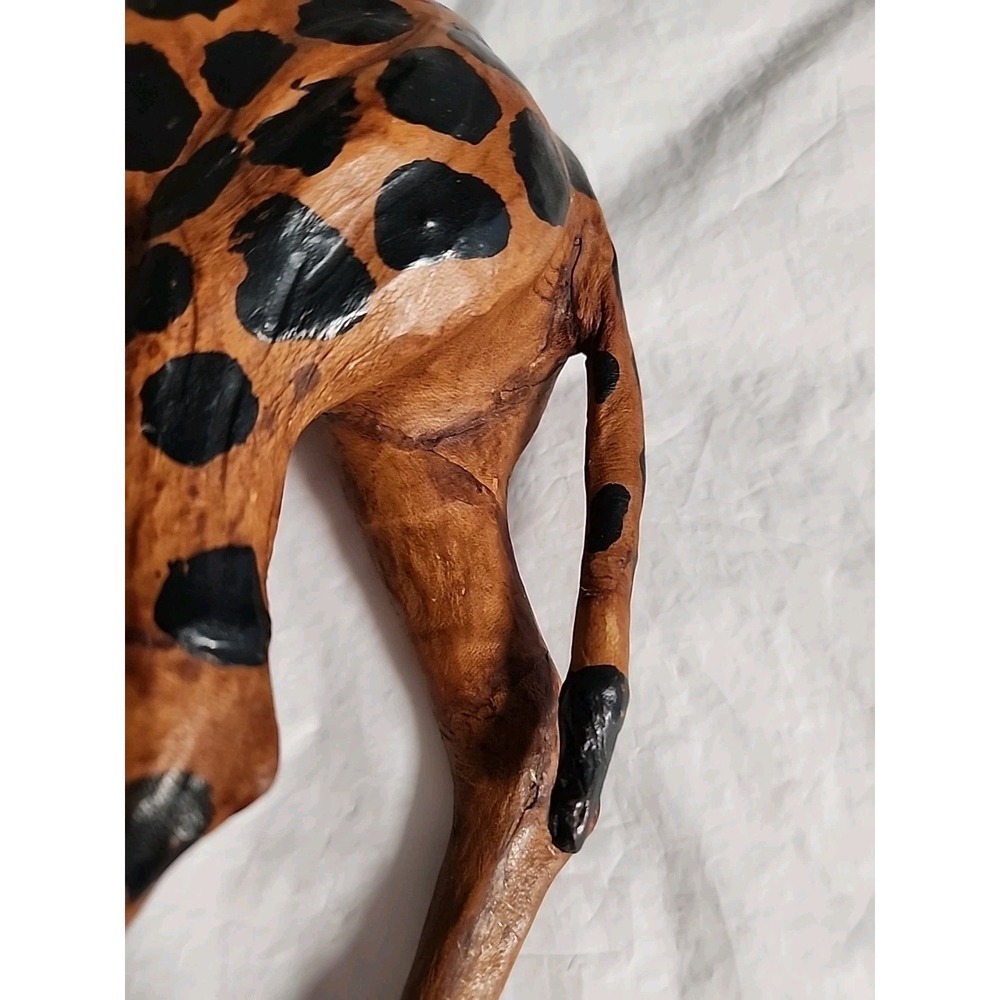Vintage African Giraffe Sculpture Hand-Painted Leather Wrapped 15" Glass Eyes - Picture 7 of 10